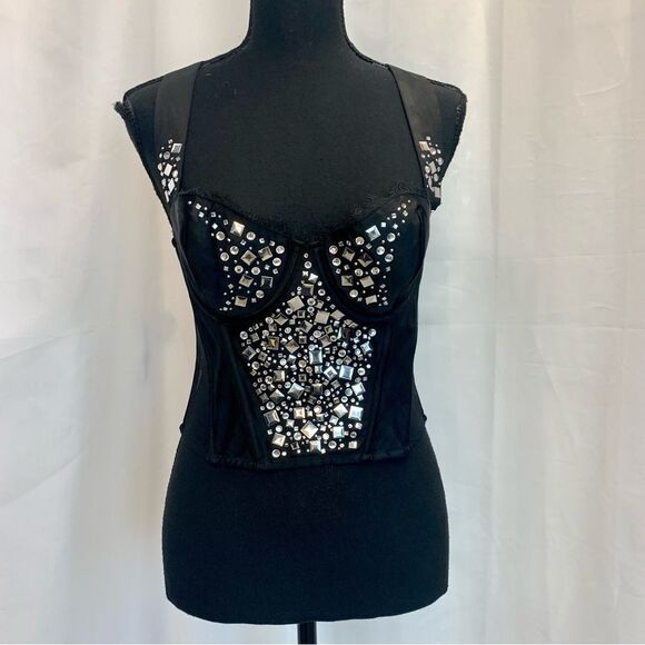 VICTORIA’S Secret black metallic silver stud rhinestone bustier corset 36C NWOT - Picture 13 of 13